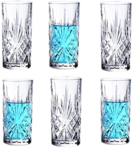 Royal Cuisine 6X Crystal Melodia Tall Tumblers Highball Drinking Glasses Tall Hi Ball Glass Water Gin Juice Cocktail Drinking Tall Glasses Tumbler Set-Glassware