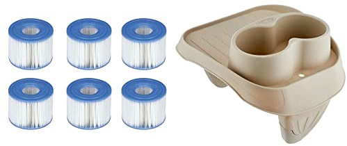 Intex 29011-PK 6 RECAMBIOS Filtro S1-11X7 CM + Portavasos de plástico PureSpa Beige, 26 x 22 x 18 cm