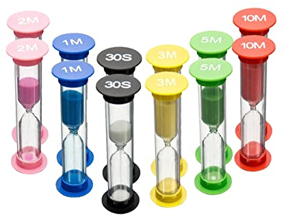 BGHK 12 Stück Sanduhr für Kinder Timer Farbige Sanduhren Set 30sec / 1min 2min 3min 5min 10min Kleine Timer, geeignet Schule, Haus Dekoration Spiel Requisiten, Bunt, CFSL-1