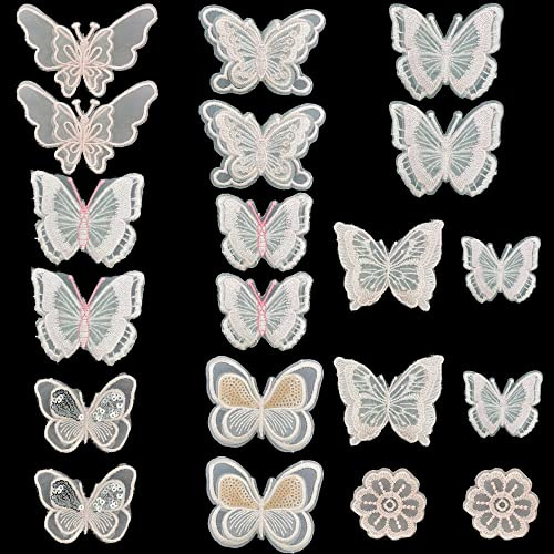 Yayatty 20 Stück Spitze Schmetterling Applikation Spitze Organza Stickerei Schmetterling Applique Patches Sticker Aufnäher Applikation Flicken zum Aufnähen für Hochzeit Braut Haarzubehör, Rosa