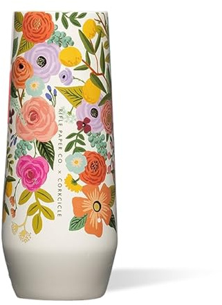 Corkcicle Stemless Flute - Chill Drinks for 9 Hours - Summer Gift - 7 oz - Garden Party Cream