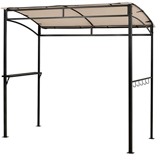 TANGZON BBQ Shelter, Outdoor Grill Gazebo Canopy with Side Shelf & 5 Hooks, Flame-Resistant Metal Frame Barbecue Awning Shelter Tent for Garden Patio Party (Beige, 216 x 108cm, no Extra Shadow)