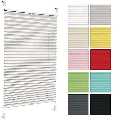 Plissee ohne Bohren 40 cm x 50 cm - Weiß - Plissee klemmfix, Rollos für Fenster ohne Bohren, Jalousien Fenster für innen, Raffrollo, Fenster plissee