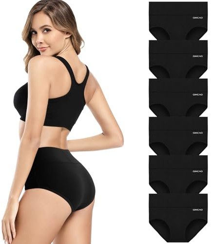 QINCAO Underwear Women 6 Pack High Waisted Cotton Knickers, Full Briefs | Women’s High-waisted Cotton Briefs, Light Tummy Control, Comfy Stretchy Breathable, No Itchy Labels, Gentle on the Skin