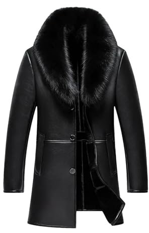 Russische Winter Pelz Kragen Leder Jacke Männer Business Casual Mittel Lange Windjacke Mantel Schaffell Jacke