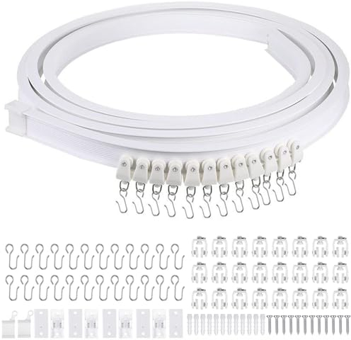 OMJMYY Gebogene Vorhangschiene 3 m Biegbare Deckenvorhangschiene Flexible Decken Vorhang Halterung Weiche Fenster Schiene für Gardienenschiene mit Metall Vorhang Haken für Dusch Erker RV Raumteiler