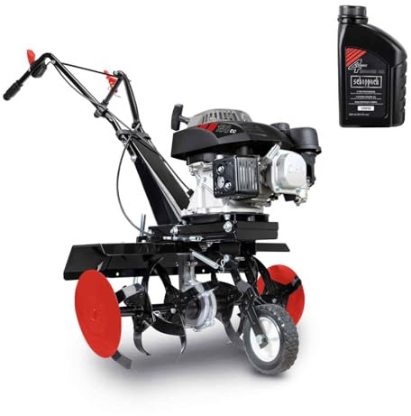 Scheppach Benzin Motorhacke MTP560 Bodenfräse inkl. Öl | 4 Takt Benzin Motor mit 3,7 PS Leistung | Arbeitsbreite 360-560mm | Arbeitstiefe 260mm | HackmesserØ 260mm | 24 Messer aus Stahlblech