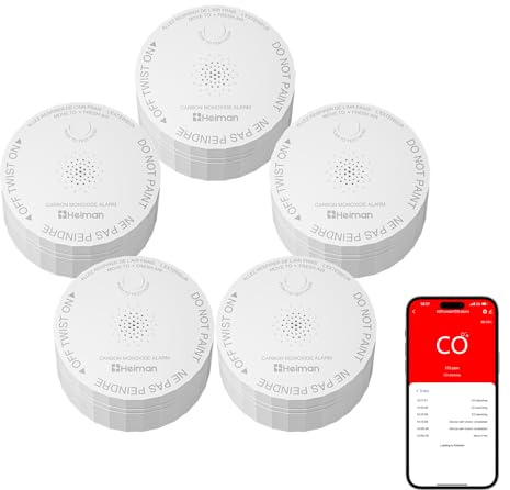 HEIMAN Smart Carbon Monoxide Detectors, Wi-Fi Nano CO Alarm, UL 2034 5th Certified, Real-Time App Notifications, Battery Powered, Test-Reset Button, 10-Year Figaro Sensor, Portable for Trave, 5-Pack