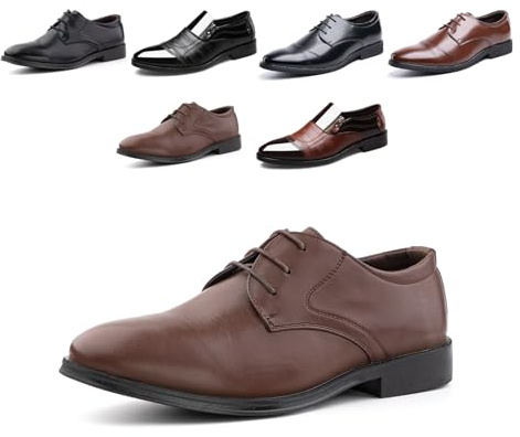 Hitmars Zapatos Oxfords Hombre Derby Cordones Cuero Patente Traje Brogue Clásicos Formales Zapatos Vestir Negocios Casuales Fiesta Boda G/XZ702 Marrón EU 46