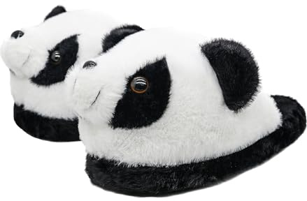 Onmygogo Pantoufles fantaisie en forme d'animaux pour femmes, hommes, pantoufles d'hiver en peluche pour adultes(Panda,41-44 EU)