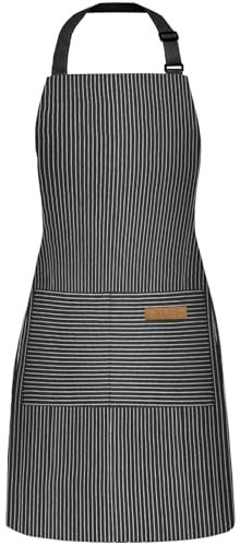 NLUS Küchenschürze, verstellbar, weich, mit 2 Taschen, für Damen und Herren, Weiß, 1 Stück
