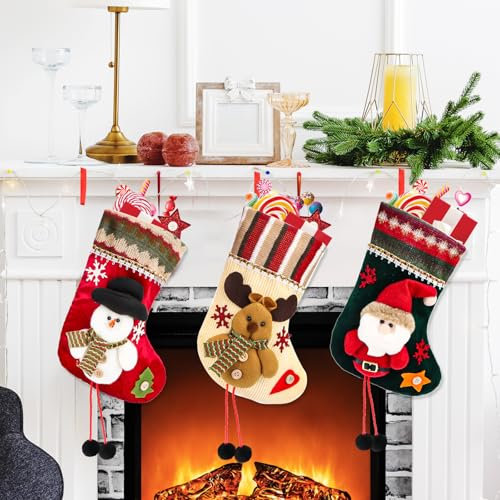 Wvu & Wvo Nikolausstrumpf, 3 Stück Weihnachtsstrumpf, Weihnachsstrumpf, Nikolausstiefel zum Befüllen & Aufhängen, Nikolaussocke Weihnachtsdekoration für Kamin, Weihnachtsbaum, Wand, Treppe