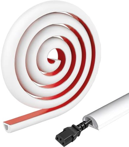 Auto-adhésif Cache Cable TV Mural Autocollant 2 Mètres – Câble Mural Flexible en PVC pour système de Gestion des Cache Cable Bureau, 10mm x 10mm, Blanc