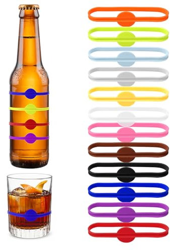 cobee 12 Stück Glasmarkierer, Bunte Glas Markierung Trinkgläser Glasmarker Silikon Party Wein Glas Marker, Wiederverwendbarer Wein Marker für Weinglas Martinigläser Trinkglas Bar Party Dekoration