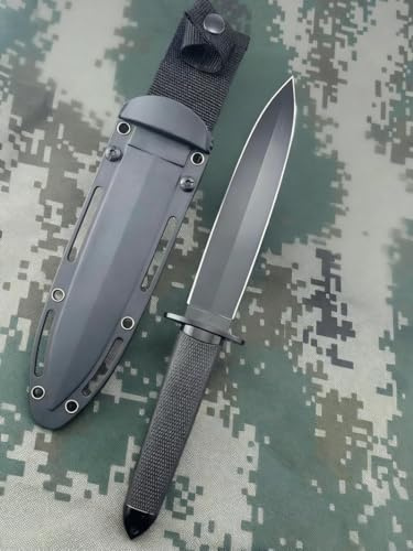 Generisch Teerma Jagdmesser HY7 feststehende klinge, Klingenlänge 19.1 cm schwarzes Jagdmesser, Großes Bowiemesser mit Holzgriff, Messer Outdoor, Hunting Knife, Bushcraft Messer, Survival Messer