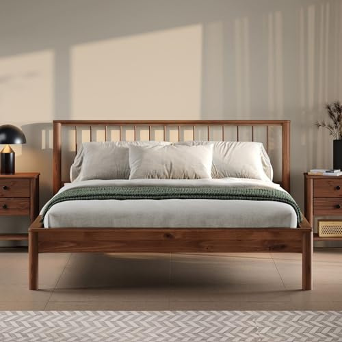 IDIMEX Lit 140 x 200 avec sommier APOANA en Bois Massif Coloris châtaignier, Cadre Robuste avec tête de lit à barreaux, lit Adulte Double pour Chambre Confortable et Moderne, Structure Stable