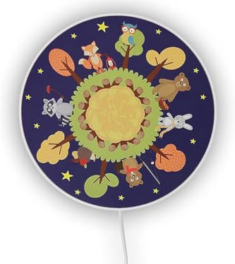 Kinderzimmer Wandlampe Waldtiere, rund, flach mit Schalter, Ø 25cm