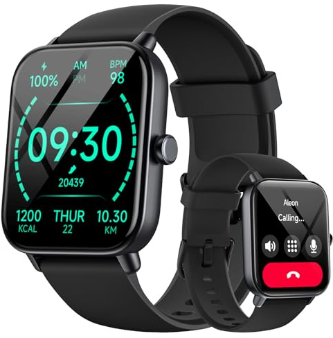 Smart Watch Damen Herren mit Telefonfunktion, Alexa Eingebaute 1.8'' Fitnessuhr Damen mit Herzfrequenz/SpO2/Schlaf/Stress Monitor, 100+ Sportmodi, IP68 Wasserdicht Uhr für Android iOS (Schwarz)