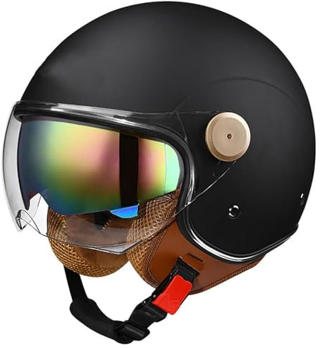 GKCEGHKS retrò Casco Scodella Casco A Scodella Scooter Motorino Mezzo Casco Scooter Crociera Bicicletta Mezzo Elmetto Moto retrò ECE Omologato Portatile Mezzi Caschi Jet Cromwell Caschi