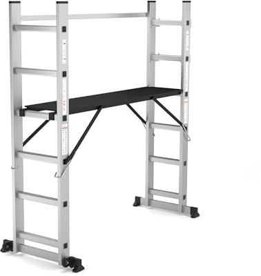 RMBO - Escalera de andamio multifunción de 168 cm - Escalera y andamio 4 en 1 - 4 niveles - Para uso privado y profesional - máx. 150 kg, EN 131,6