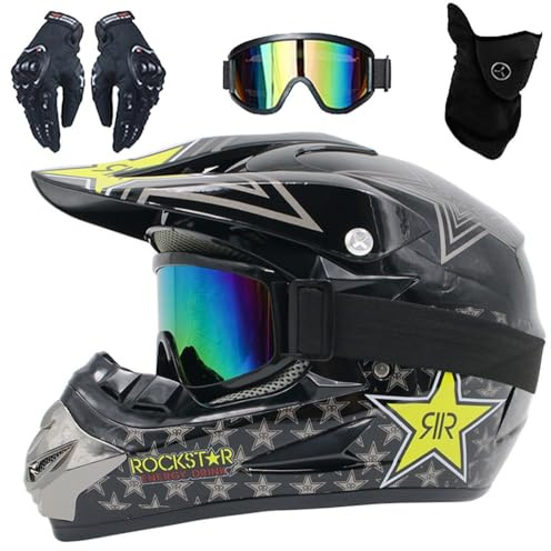 Casco de Motocicleta para Adultos Y NiñOs, con Gafas, Guantes Y MáScara, Casco Integral para Todoterreno, Descenso, Moto de Cross, ATV, BMX, Bicicleta de MontañA, Quad, Aprobado por Dot
