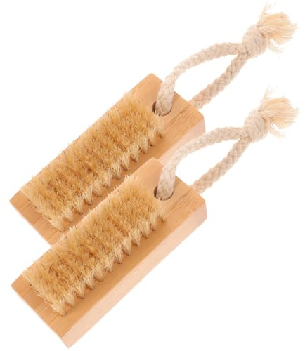 NOLITOY Lot de 2 Brosses à Ongles en Bambou à Double Usage Portables Poils pour Nettoyage la Maison Salon de Manucure