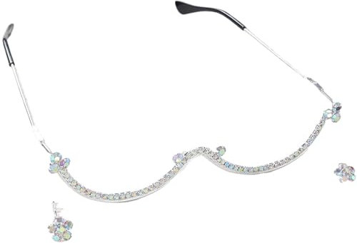 osiuujkw Rahmenloser Wassertropfen Strassschmuck für einen einzigartigen Stil und ein hautfreundliches, modisches Brillengestell aus Metall, Silber