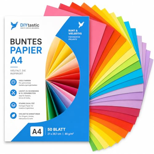 50x Tonpapier Papier bunt - 220 g/m² - Bastelpapier & Buntpapier - für Drucker & Basteln - Tonpapier & Tonkarton