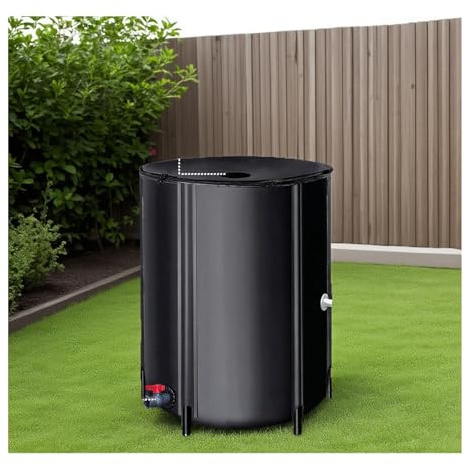 HOFUNTRE Barril De Lluvia Plegable，Sistema Recogida Agua De Lluvia Portátil ，Empalme Termosellado, Estructura Fuerte, Alta Resistencia del Material, Resistencia Al Envejecimiento.(Black,50L)