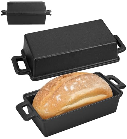 KDXBQ 2 in 1 Cast Iron Bread Loaf Pan with Lid, Loaf Pans for Baking Bread 23 x 11 cm, Even Heat Distribution for Homemade Bread, Meatloaf