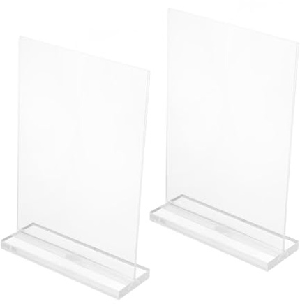COMPUKAS Lot de 2 Présentoirs Publicitaires en Acrylique Forme T Double Face A6, Support pour Affichage Menu Restaurant, Facile à Nettoyer et Accès Rapide à L'information