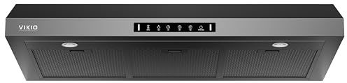 VIKIO HOME Range Hood 36 Inch Under Cabinet, 900 CFM Dual Centrifugal Motor, 3-Speed Ducted Kitchen Vent, Reusable Filters, Stainless Steel Kitchen Exhaust Fan with LED Lights, Black