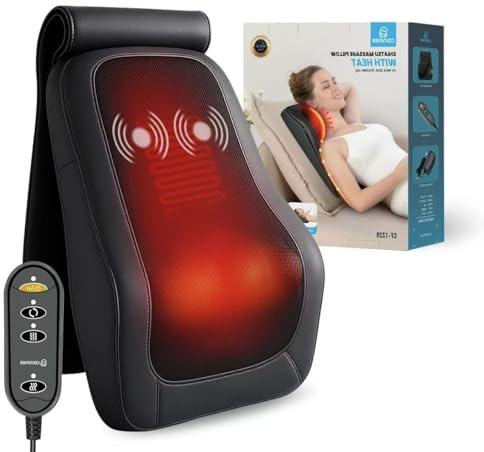 COMFIER Back Massager with Heat, Shiatsu Lower Back Massage for Pain Relief, Massage Pillow, Deep Tissue Kneading Electric Massager for Back Neck Shouler Legs,Gifts for Women Men