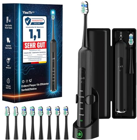 Elektrisk sonisk tandborste för vuxna och barn, 5 rengöringslägen med 3 intensitetsnivåer, timer, 8 reservborsthuvuden och resväska, uppladdningsbar Sonic Toothbrush
