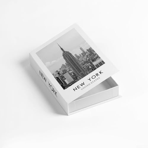 Vasiumic Caja decorativa de almacenamiento de libros falsos con interior hueco para mandos a distancia, posavasos y pequeños elementos esenciales, elegante adorno de libro sintético en blanco y negro