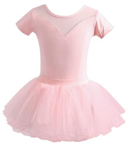 Långärmad balett-tyllklänning med kort ärm för flickor, ballerinakostym, balettdräkt, gymnastik-dansshowkostym,J,170