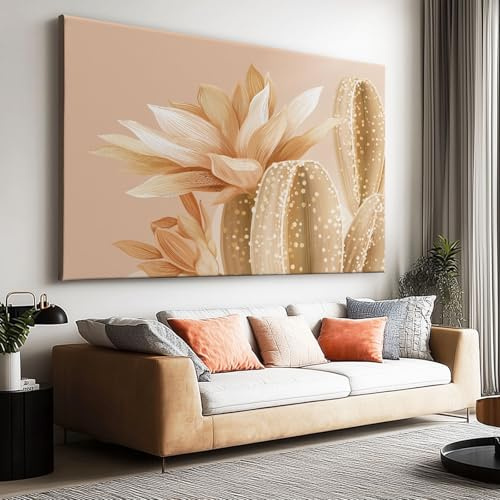 Pflanzen Kaktus Blumen Wandbild, Vlies Leinwand Bild Wand Deko für Wohnzimmer Badezimmer Schlafzimmer Bilder Dekor - Wandbild Groß Design 120 x 80 cm Ungerahmt