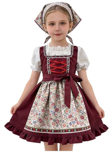 Dirndl barn midi traditionell klänning flickor som festdags festkläder traditionell klädsel Dirndl för barn, förkläde för oktoberfest speciella tillfällen Dirndl-set för flickor ölfestival