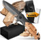 BERGKVIST® K19 Couteau pliant - Couteau en bois et titane pour l'extérieur et la survie - Couteau de survie 3-en-1 avec brise-vitre et coupe-ceinture