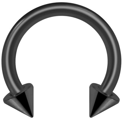 Monster Piercing 14 Gauge - 12MM Durchmesser schwarz eloxiert 316L Chirurgenstahl CBB Hufeisen Septum mit Kegel Nasenring Piercingschmuck