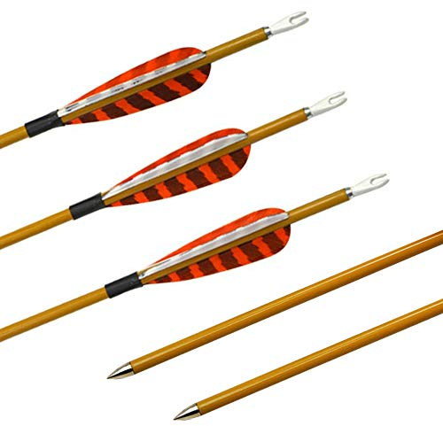 SHARROW 12pcs Carbonpfeile 31 Zoll mit Naturfedern Carbon Pfeile für Bogen Kohlenstoff Pfeil mit Truthahnfeder Spine 900 Bogenpfeile Zielübungspfeile für Compound und Recurvebogen (Orange & Weiß)