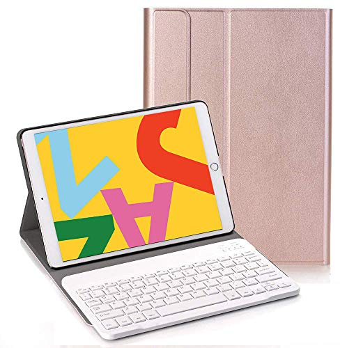 RLTech Teclado Funda para iPad 10.2 Pulgada 2020/2019, QWERTY Slim Teclado Wireless Keyboard Case con Magnético Desmontable Inalámbrico para iPad 8/7.ª Generación, Rosa Oro