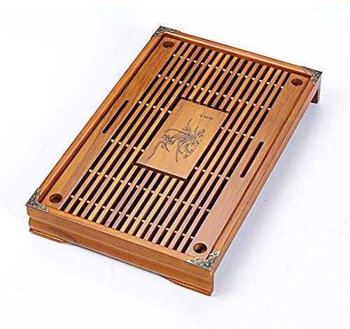 Vassoio del tè, durevole e tavolo da tè raffinato gusto di bambù giapponese/cinese Gongfu, tavolo da tè da cerimonia di tè di bambù 43 * 28 * 3.5cm,Marrone,43 * 28 * 3.5cm