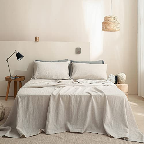 Simple&Opulence Flat Sheet, 100% Linen Basic Style Super Soft Flat Top Sheet, Stone Washed -1 Bed Sheet Only (Double 228 x 255 cm, Linen)