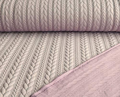 Dehnbarer Strickstoff mit Zopfmuster in Altrosa als Meterware zum Nähen, 50 cm