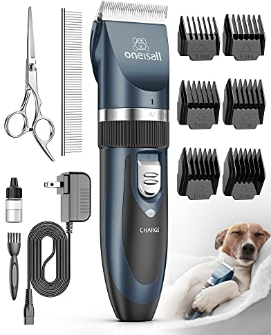 oneisall Tyst hundklippare, professionell klippmaskin, hund, katt, djurhårklippningsmaskin, elektrisk hundtrimmer, sladdlös hårklippningsmaskin (blå)