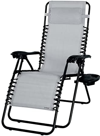 Casaria® Relaxliege Klappliegestuhl Grau Wetterfest 175kg Belastbarkeit Kissen Ablage Rückenlehne Armlehnen Balkon Terrasse Sonnenstuhl Gartenstuhl Liegestuhl 184x69cm