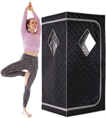 ZONEMEL Tente de sauna portable, taille complète, pour une personne, pour la relaxation, la détoxification, le cuiseur vapeur non inclus, noir gris, 84 x 84 x 65,7 cm)