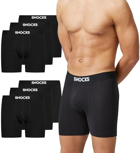 Snocks Lange Boxershorts Herren aus Bio-Baumwolle, 6er Pack | atmungsaktiv, kein juckendes Etikett & mit elastischem Bund - Ideal für Sport & Alltag - Unterhosen Herren Gr. S-4XL