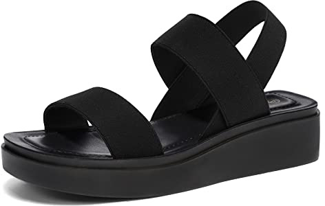 mysoft Women's Platform Wedges Sandals Slingback Lightweight Elastic Ankle Strap Low Wedges Walking Sandals Comfortable Slip On Casual Shoes